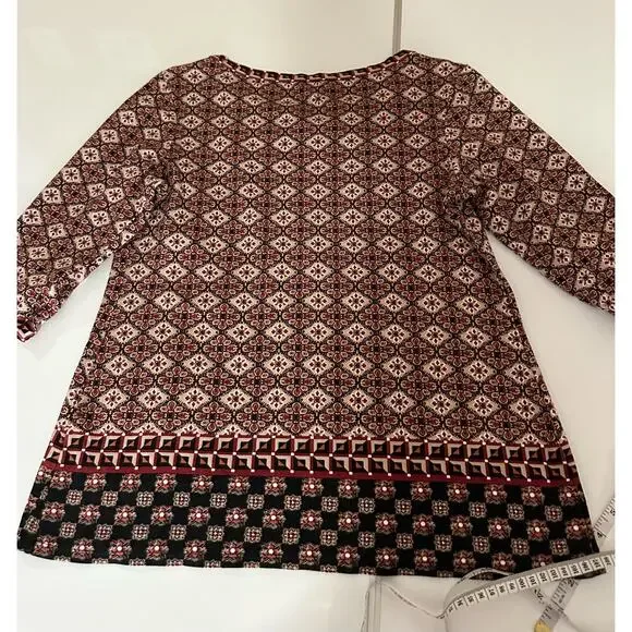 Women M Max Edition Floral Geometrical Symmetrical knit/cotton top blouse marron - Picture 8 of 8